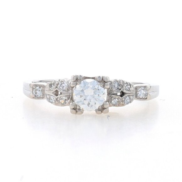 Platinum Diamond Art Deco Engagement Ring - Transitional Round .48ctw Vintage